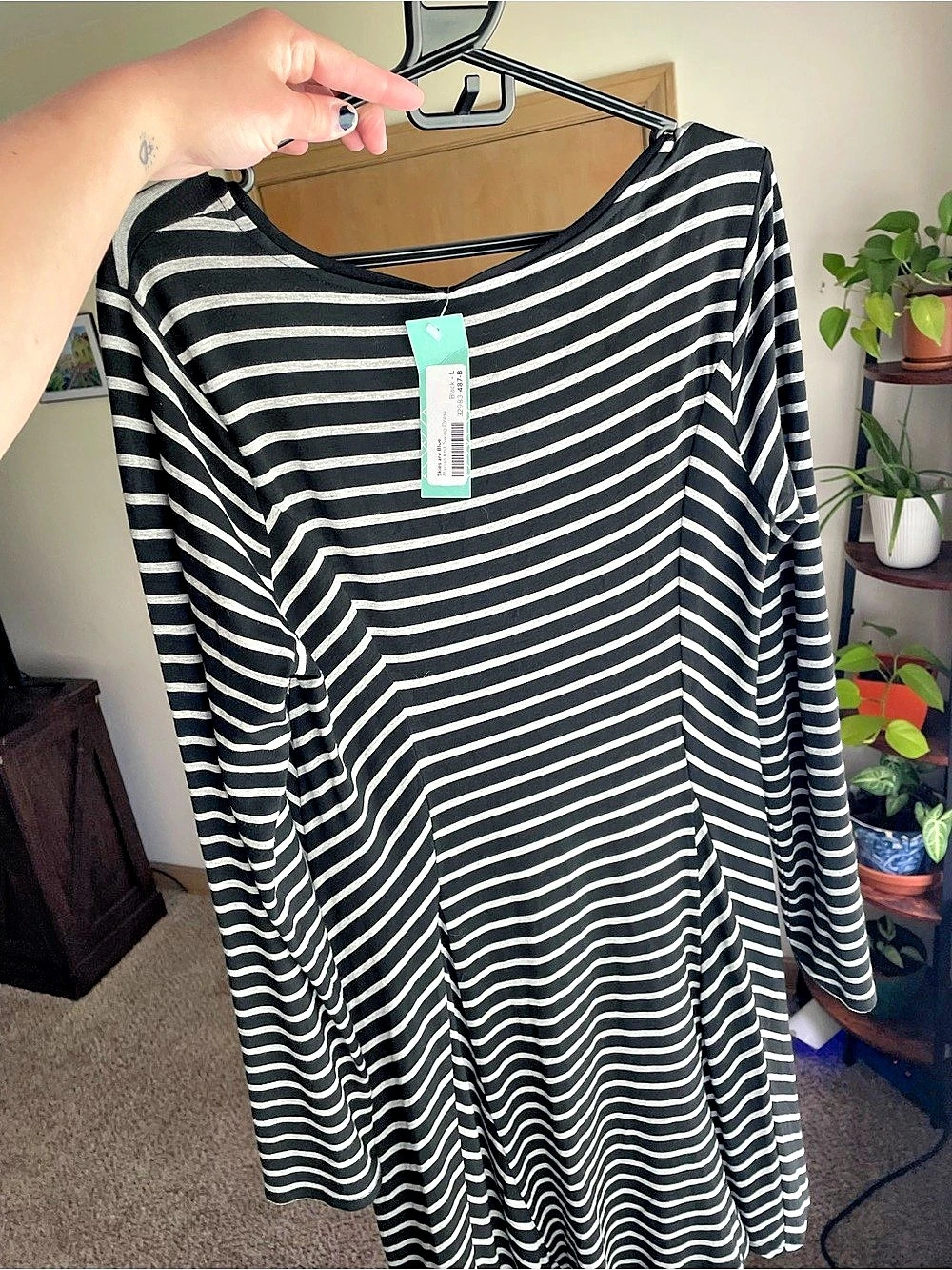 Susan Bristol Striped Midi Dress in Black & White Size Large NWT